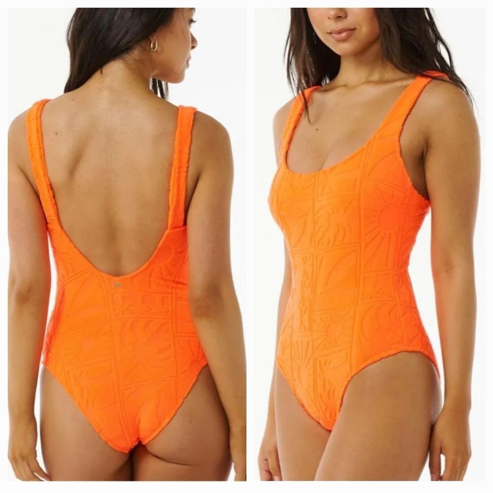 NWT Ripcurl Santorini Orange Textured Terrycloth 1pc Swimsuit Size Medium